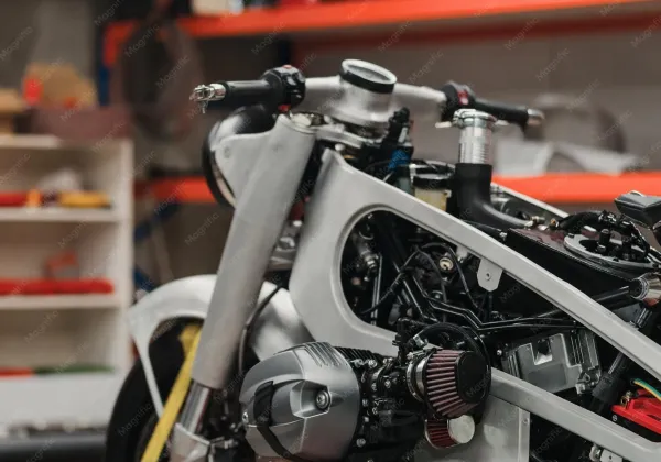 Moto desmontada na oficina
